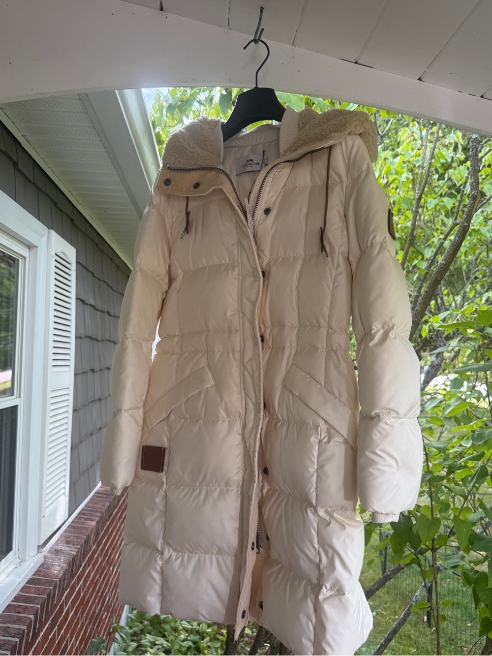 NWT COACH Solid Long Puffer Jacket - Color Cream - Size S - With Garment Bag